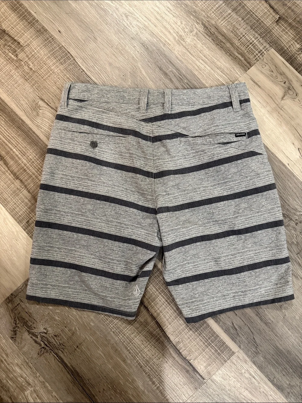 Volcom True to This black gray stripe swim board shorts Size 31